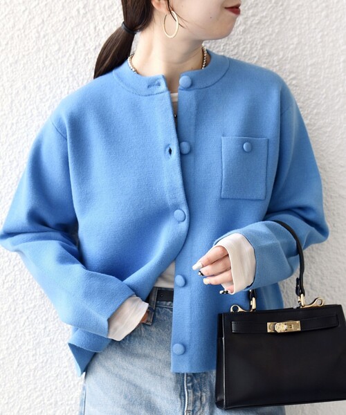 SHIPS any カーディガン any:「手洗い可能」ミラノリブ ノーカラー