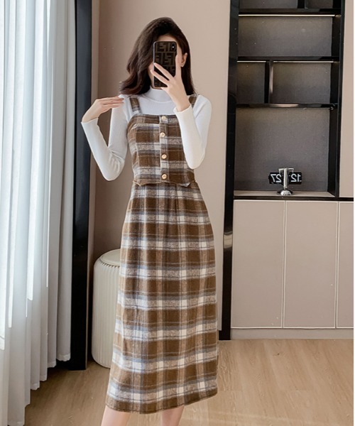 gossip!ロサンゼルス ワンピース Y2K チェック柄スイッチングロング