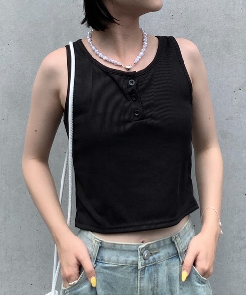 タンクトップ ノースリーブ ヘンリーネック レディース : ZOZOTOWN