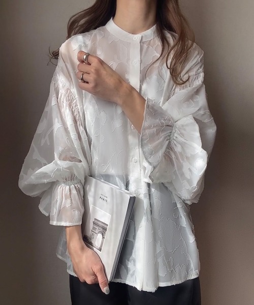 FILLOU（フィルー） ブラウス シャツ フラワージャガードシアーシャツ