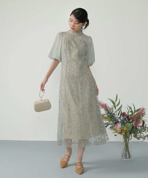 Kana ドレス ボリューム袖 刺繍レース ワンピース パーティー ドレス