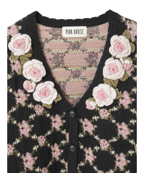 PINK HOUSE（ピンクハウス） カーディガン ローズモチーフ使い