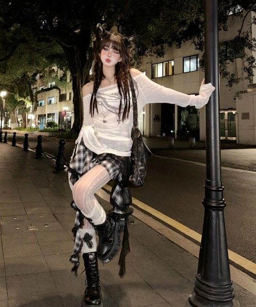 DEVICE（デバイス） tシャツ シアー レイヤードネックレス プリント