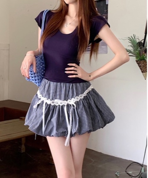 gossip!ロサンゼルス スカート Y2K ギンガムチェック バルーンミニ