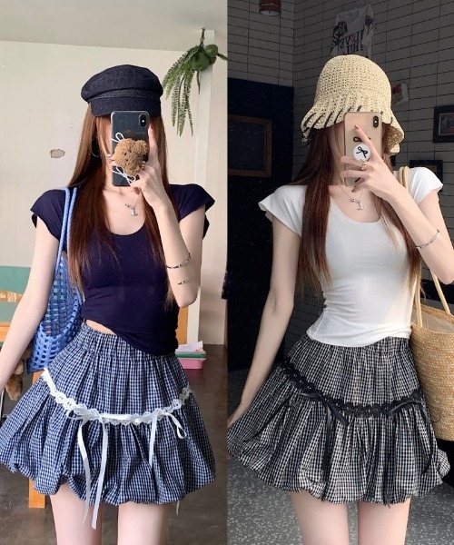 gossip!ロサンゼルス スカート Y2K ギンガムチェック バルーンミニ