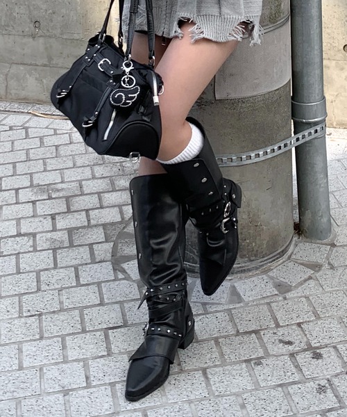 lilful ブーツ 「2WAY」Y2K 足首ベルト付き サイドボタンデザイン