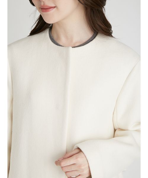 1回短時間着用！25AWセルフォードホワイトカシミヤ混ノーカラーコート