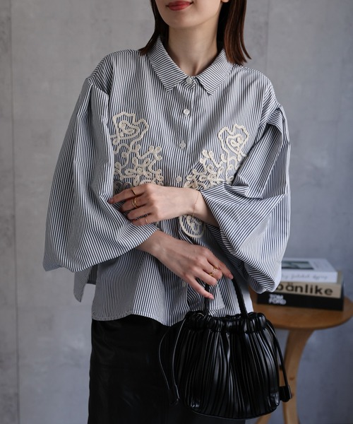 sakishimatokyo ブラウス シャツ コード刺繍 ボリューム袖ブラウス