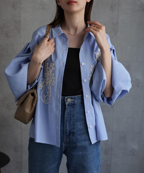 sakishimatokyo ブラウス シャツ コード刺繍 ボリューム袖ブラウス