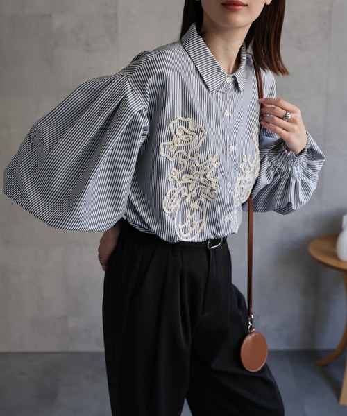 sakishimatokyo ブラウス シャツ コード刺繍 ボリューム袖ブラウス