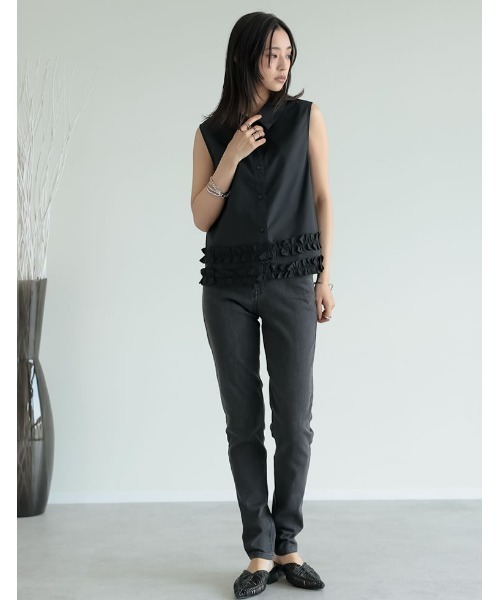 Re:EDIT（リエディ） ブラウス シャツ ブロード裾フリルノースリーブ