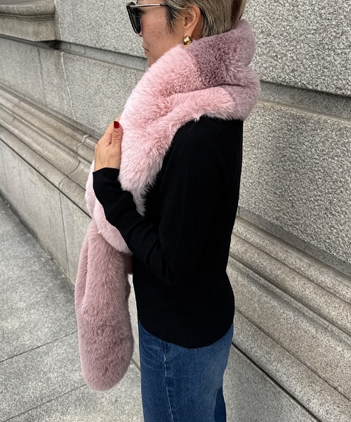 マフラー ストール エコファーカラーブロックマフラー レディース