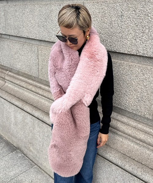 マフラー ストール エコファーカラーブロックマフラー レディース