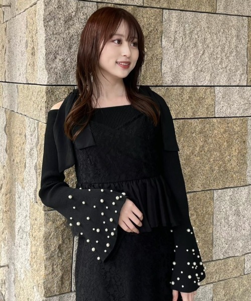 rienda（リエンダ） ニット セーター リボンオフショルダーニット