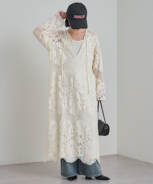 Omekashi（オメカシ） ワンピース メッシュレーススカラップワンピース