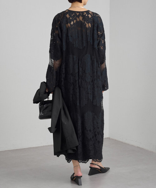 Omekashi（オメカシ） ワンピース メッシュレーススカラップワンピース