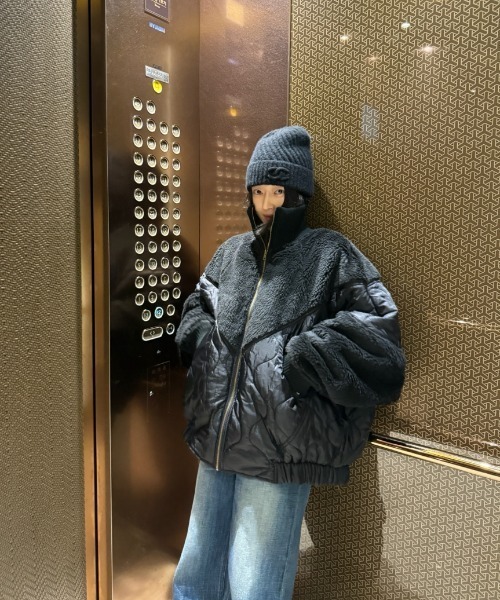 FAVORITO ブルゾン アウター 中綿異素材切り替えブルゾン レディース