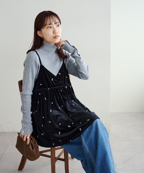 Discoat（ディスコート） チュニック ベロア刺繍カシュクールキャミ