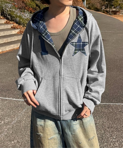 パーカー リバーシブルチェックジップパーカー メンズ レディース