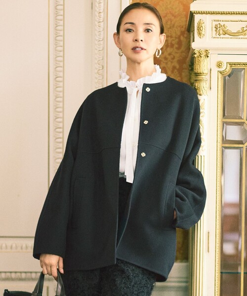 自由区（ジユウク） ノーカラーコート コート ウールリバーノーカラー