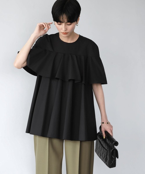 ELFRANK ブラウス シャツ ヨーク切り替えフレアブラウス「綿100％使用