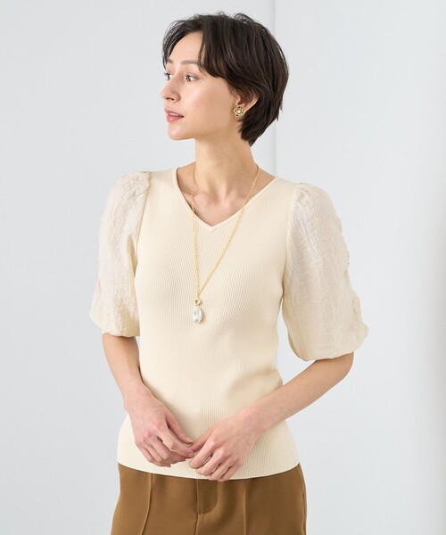 ANAYI（アナイ） ニット セーター 袖タック浅Vネック プルオーバー