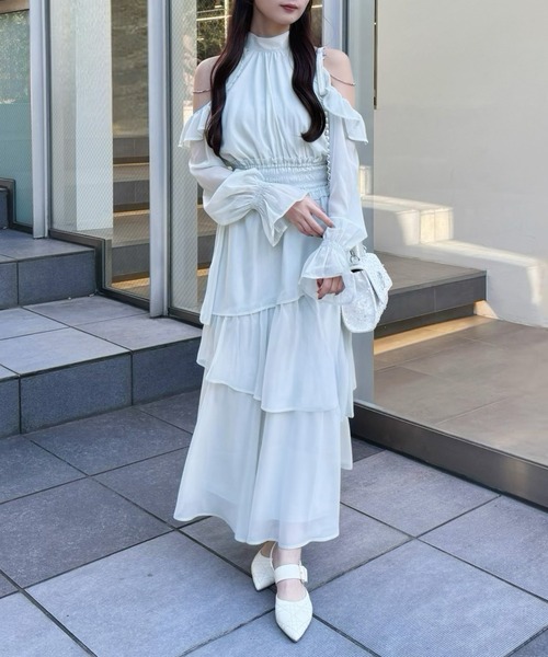 ナイスクラップ アメスリティアードロングワンピース ホワイト one