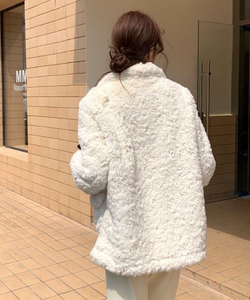 コート アウター もこもこ トグルボタン フェイクファー レディース