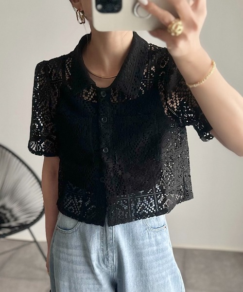 Ada. ブラウス シャツ クロシェ レースショートシャツ レディース