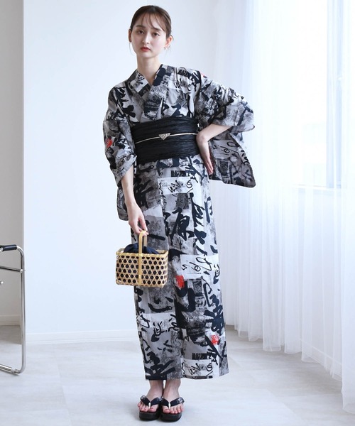 utatane 浴衣 浴衣3点セット 誉田屋源兵衛 人用心 黒/茶 日本製浴衣