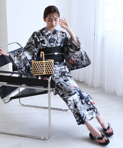 utatane 浴衣 浴衣3点セット 誉田屋源兵衛 人用心 黒/茶 日本製浴衣