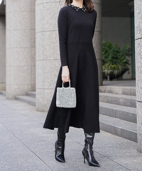 HUIT bouquet（ユイット ブーケ） ワンピース フラワーモチーフ 襟付き