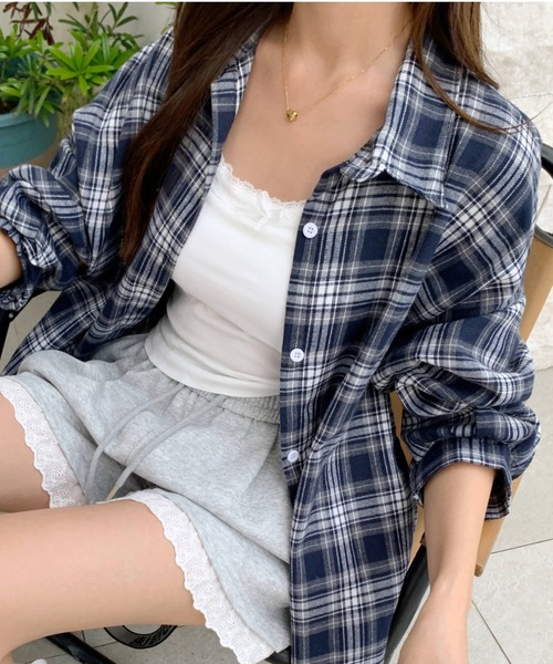 ブラウス シャツ ネルシャツ/ヴィンテージライクデザイン長袖シャツ