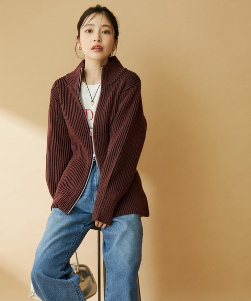 VIS（ビス） カーディガン 「洗える」ジップアップニットカーディガン