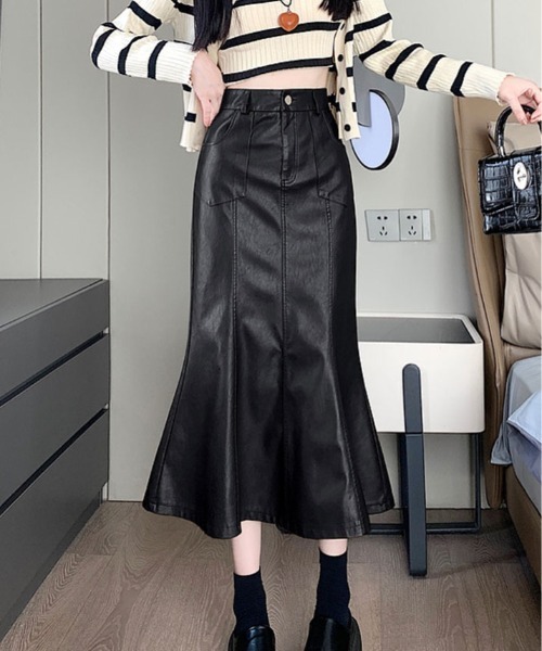 スカート フェイク レザー ミモレ丈 マーメイド : ZOZOTOWN Yahoo!店