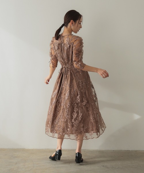 haremode（ハレモード） ドレス 花柄 刺繍 ミディ丈 パーティ