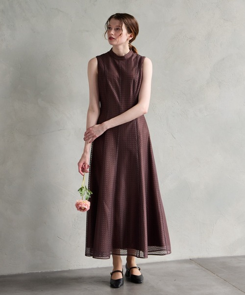 AIMER（エメ） ドレス シアーチェックレースプチハイネック