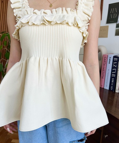 moment+ キャミソール フリルペプラムニットキャミ : ZOZOTOWN Yahoo