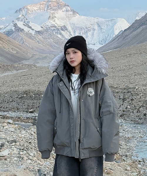 ダウンコート ダウンジャケット 2WAY フェイクファーフード脱着 エコ