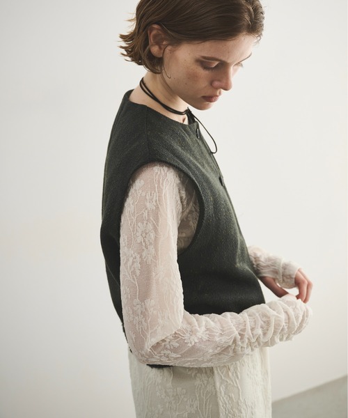 LOSCa ベスト ジレ メランジツイードショートベスト レディース