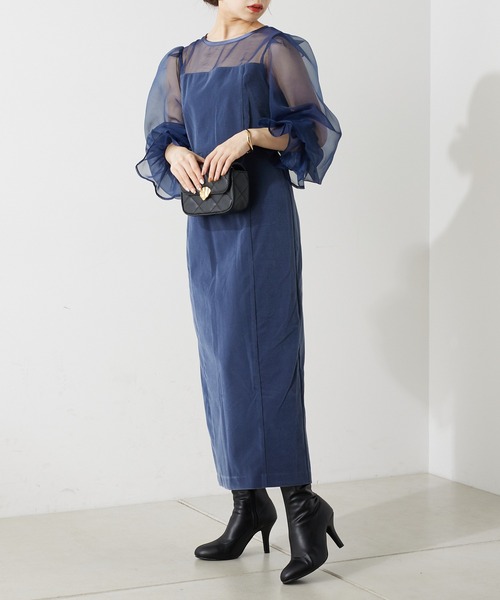 Chico（チコ） ドレス 「SALON by Chico限定」配色シースルータイト