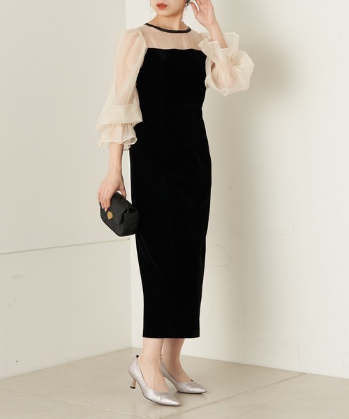 Chico（チコ） ドレス 「SALON by Chico限定」配色シースルータイト