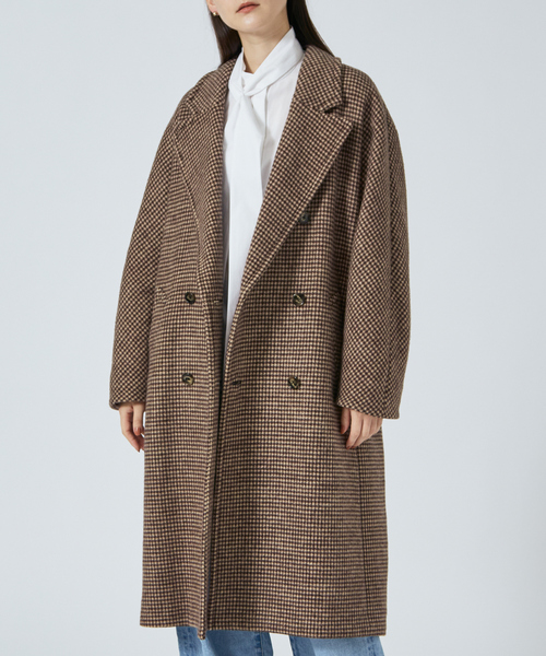 qualite（カリテ） コート チェスターコート 千鳥チェックダブルロング