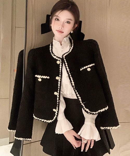 Sibra（シブラ） ジャケット ノーカラージャケット ツイードショート丈