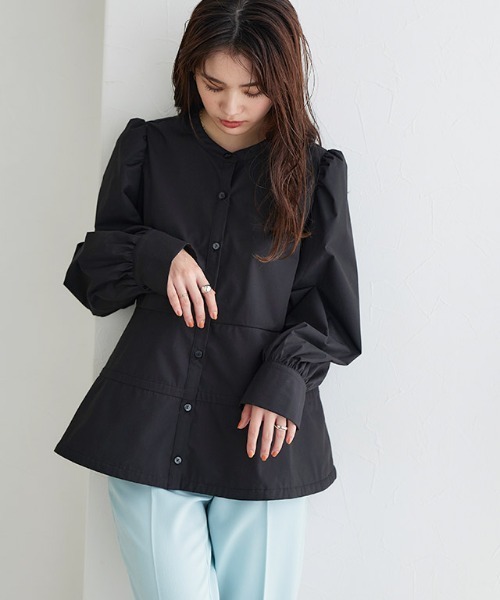 Pierrot（ピエロ） ブラウス シャツ パフスリーブペプラムブラウス