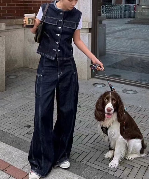 Aelina セットアップ ノースリーブデニムセットアップ レディース