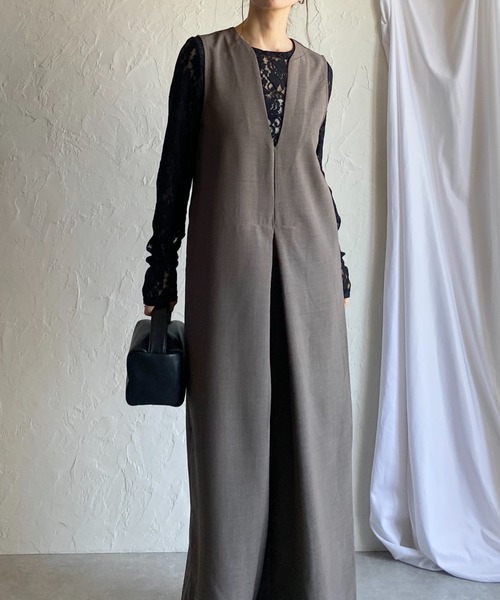 She's Closet サロペット オーバーオール 深Vネックフロントタック