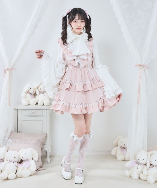 DearMyLove ジャンパースカート フリルたっぷりはしごレースリボンミニ