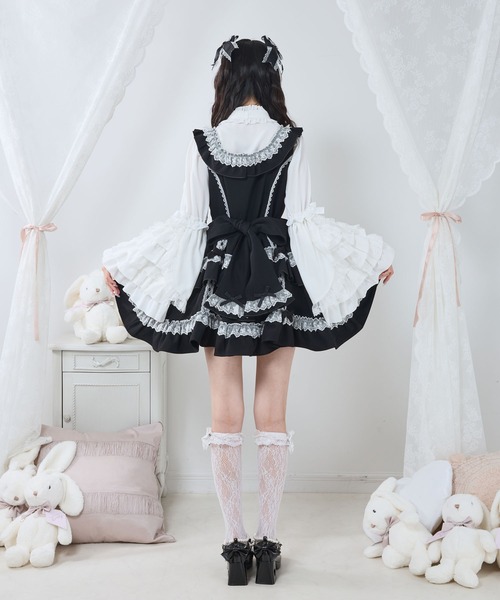 DearMyLove ジャンパースカート フリルたっぷりはしごレースリボンミニ