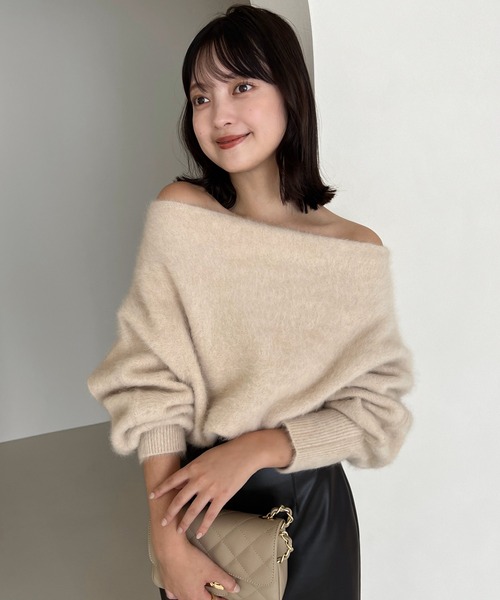 anuans（アニュアンス） ニット ラクーンフォックスオフショルニット